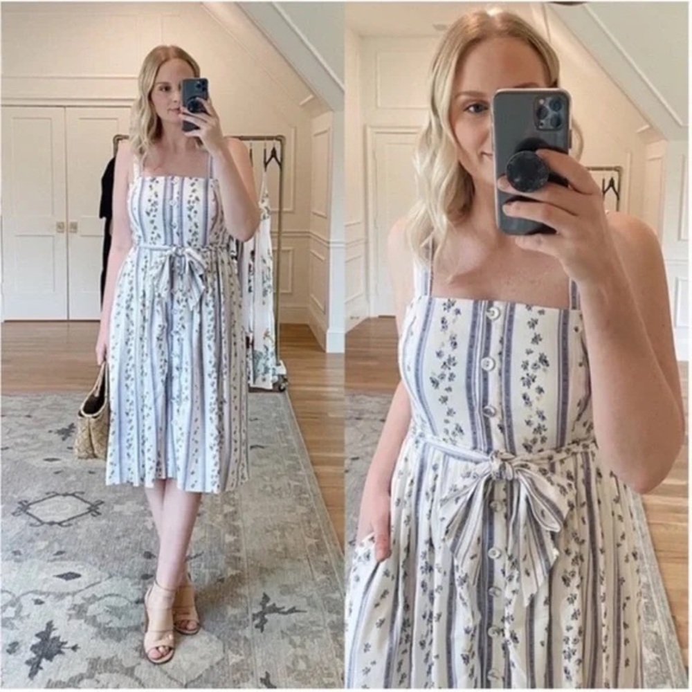 Antonio Melani Dainty Floral Strip Linen Daniela Jumper Dress NWT